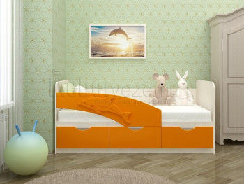 Дельфин-3 Кровать детская 3 ящика без ручек 1.6 Оранжевый глянец в Верхоянске - verhoyansk.mebel54.com | фото