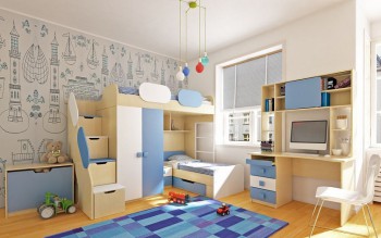 Детская комната Скай (Синий/Белый/корпус Клен) в Верхоянске - verhoyansk.mebel54.com | фото