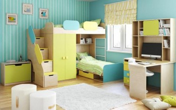 Детская комната Смайли (Желтый/Голубой/Зеленый/корпус Клен) в Верхоянске - verhoyansk.mebel54.com | фото