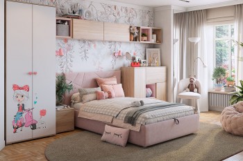 Комплект детской мебели Алина К2 Дуб мария/белый/нежно-розовый велюр в Верхоянске - verhoyansk.mebel54.com | фото
