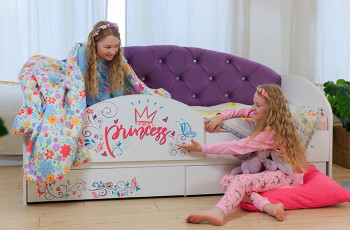 Кровать детская Эльза с бортиком Принцесса Белый/Фиолетовый в Верхоянске - verhoyansk.mebel54.com | фото