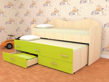 Кровать детская Нимфа двухместная 2.0 Дуб молочный/Лайм в Верхоянске - verhoyansk.mebel54.com | фото
