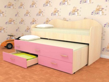 Кровать детская Нимфа двухместная 2.0 Дуб молочный/Розовый в Верхоянске - verhoyansk.mebel54.com | фото