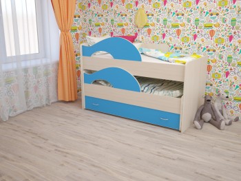 Кровать детская Радуга 1600 Млечный дуб/Голубой в Верхоянске - verhoyansk.mebel54.com | фото