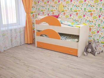 Кровать детская Радуга 1600 Млечный дуб/Оранжевый в Верхоянске - verhoyansk.mebel54.com | фото