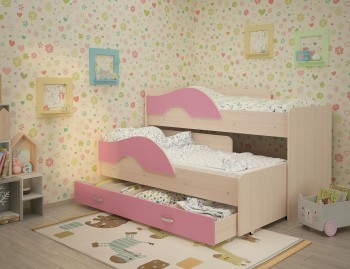 Кровать детская Радуга 1600 Млечный дуб/Розовый в Верхоянске - verhoyansk.mebel54.com | фото
