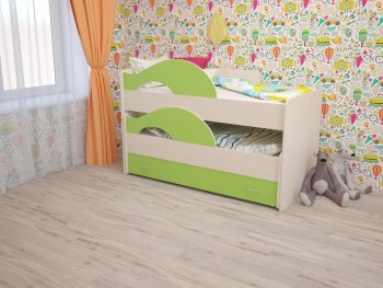 Кровать детская Радуга 1600 Млечный дуб/Салатовый в Верхоянске - verhoyansk.mebel54.com | фото