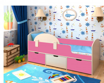 Кровать Малыш-мини Дуб молочный/Розовый в Верхоянске - verhoyansk.mebel54.com | фото