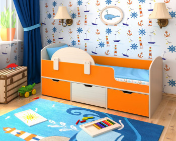 Кровать Малыш-мини с бортиком Дуб молочный/Оранжевый в Верхоянске - verhoyansk.mebel54.com | фото