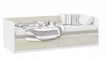 Кровать «Сканди» с 2 ящиками Дуб Гарден/Белый/Глиняный серый в Верхоянске - verhoyansk.mebel54.com | фото