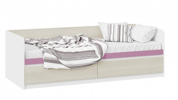 Кровать «Сканди» с 2 ящиками Дуб Гарден/Белый/Лиловый в Верхоянске - verhoyansk.mebel54.com | фото
