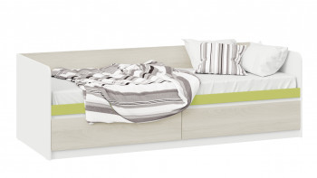 Кровать «Сканди» с 2 ящиками Дуб Гарден/Белый/Зеленый в Верхоянске - verhoyansk.mebel54.com | фото