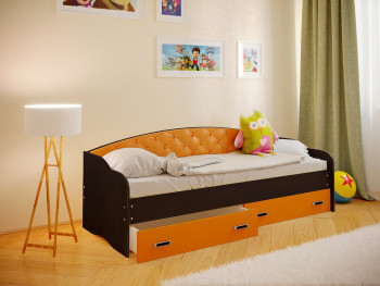 Кровать Софа-7 с мягкой спинкой (800х1900) Венге/Оранжевый в Верхоянске - verhoyansk.mebel54.com | фото