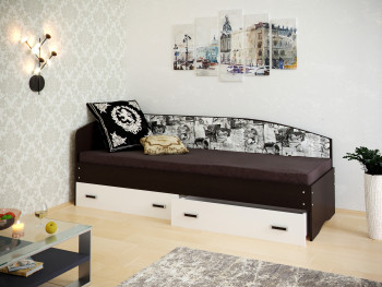 Кровать Софа-9 с мягкой спинкой с рисунком Милана (900х2000) Венге/Белый в Верхоянске - verhoyansk.mebel54.com | фото