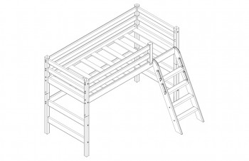 Кровать Соня вариант 6 полувысокая с наклонной лестницей Белый полупрозрачный в Верхоянске - verhoyansk.mebel54.com | фото