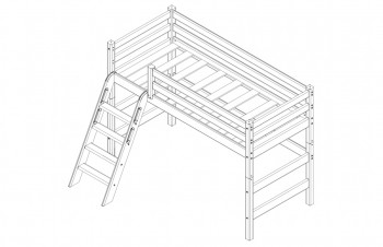 Кровать Соня вариант 6 полувысокая с наклонной лестницей Белый полупрозрачный в Верхоянске - verhoyansk.mebel54.com | фото