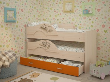 Кровать выкатная Радуга-Сафари детская 1600 Млечный дуб/Оранжевый в Верхоянске - verhoyansk.mebel54.com | фото