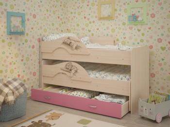 Кровать выкатная Радуга-Сафари детская 1600 Млечный дуб/Розовый в Верхоянске - verhoyansk.mebel54.com | фото