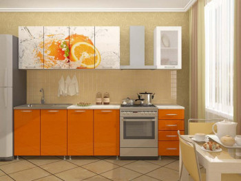 Кухонный гарнитур 1,6м Апельсин (Белый/Оранжевый металлик/Фотопечать апельсин) в Верхоянске - verhoyansk.mebel54.com | фото