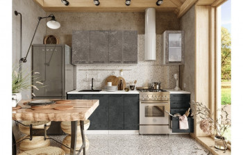 Кухонный гарнитур Нувель 1800мм белый/бетон коричневый/бетон черный в Верхоянске - verhoyansk.mebel54.com | фото