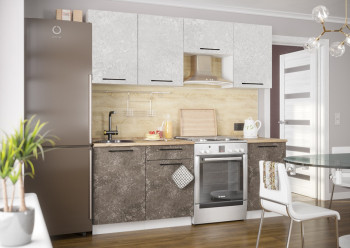 Кухонный гарнитур Нувель 2100мм белый/бетон коричневый в Верхоянске - verhoyansk.mebel54.com | фото