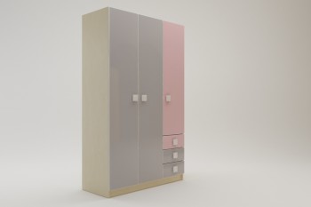 Шкаф 3-х створчатый с ящиками Грэйси (Розовый/Серый/корпус Клен) в Верхоянске - verhoyansk.mebel54.com | фото