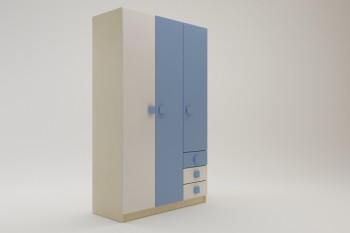 Шкаф 3-х створчатый с ящиками Скай (Синий/Белый/корпус Клен) в Верхоянске - verhoyansk.mebel54.com | фото