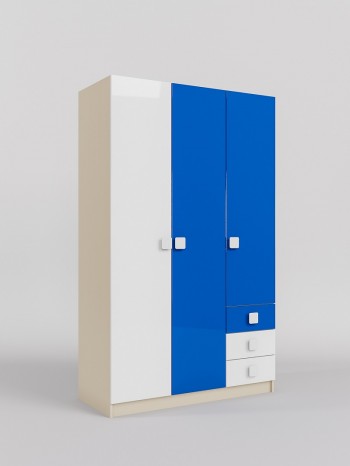 Шкаф 3-х створчатый с ящиками Скай люкс (Синий/Белый/корпус Клен) в Верхоянске - verhoyansk.mebel54.com | фото