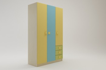 Шкаф 3-х створчатый с ящиками Смайли (Желтый/Голубой/Зеленый/корпус Клен) в Верхоянске - verhoyansk.mebel54.com | фото