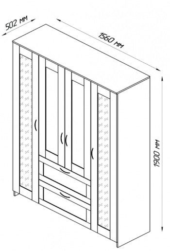 Шкаф четырехдверный Сириус с 1 зеркалом и 2 ящиками белый в Верхоянске - verhoyansk.mebel54.com | фото