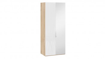Шкаф для одежды с 1 глухой и 1 зеркальной дверями правый «Эмбер» Яблоня Беллуно/Белый глянец в Верхоянске - verhoyansk.mebel54.com | фото