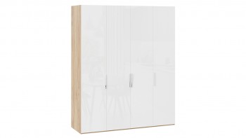 Шкаф для одежды с 4 глухими дверями «Эмбер» Яблоня Беллуно/Белый глянец в Верхоянске - verhoyansk.mebel54.com | фото