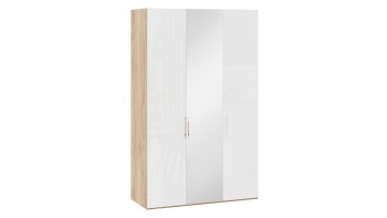 Шкаф комбинированный с 2 глухими и 1 зеркальной дверями правый «Эмбер» Яблоня Беллуно/Белый глянец в Верхоянске - verhoyansk.mebel54.com | фото