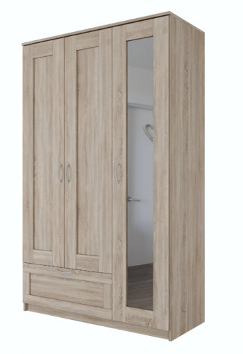 Шкаф трехдверный Сириус с зеркалом и 1 ящиком дуб сонома в Верхоянске - verhoyansk.mebel54.com | фото